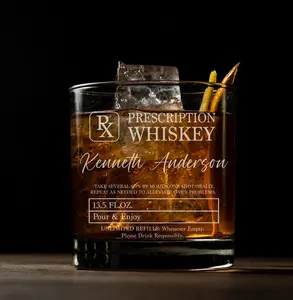 Prescription Whiskey Glass, Bourbon Glass with Custom Name, Engraving Wine Glasses