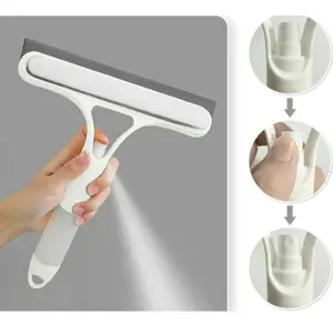 3 in 1 Window Cleaning Scraper, Squeegee andScrubberwith Spray, Multifunctional HouseholdCleaning Tool, CarWindshieldCleaner,Lightweight Silicone Microfiber Wipe Glass White