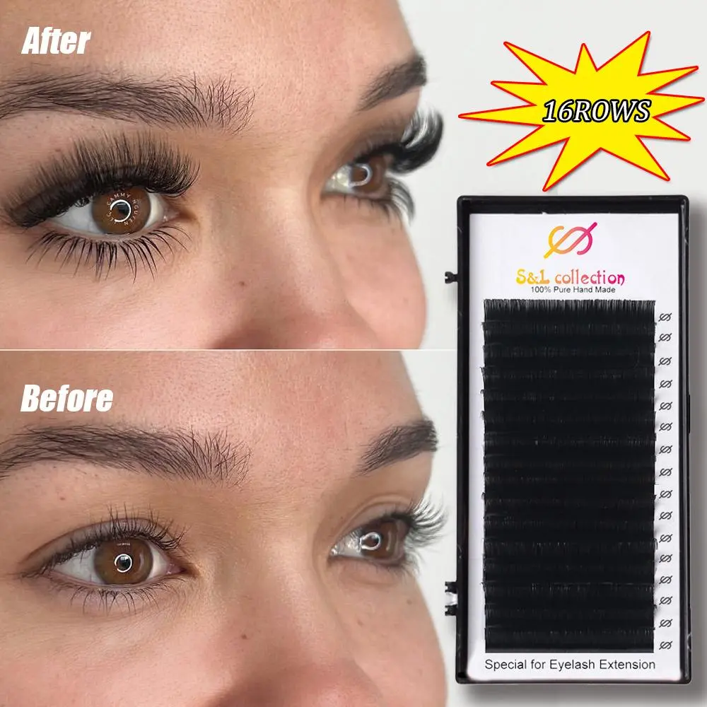S&L collection Eyelash Extension Silk Soft Professionals Individual Eyelash Extension 16Lines/Tray C/D Curl False Lashes Classic 2026 New