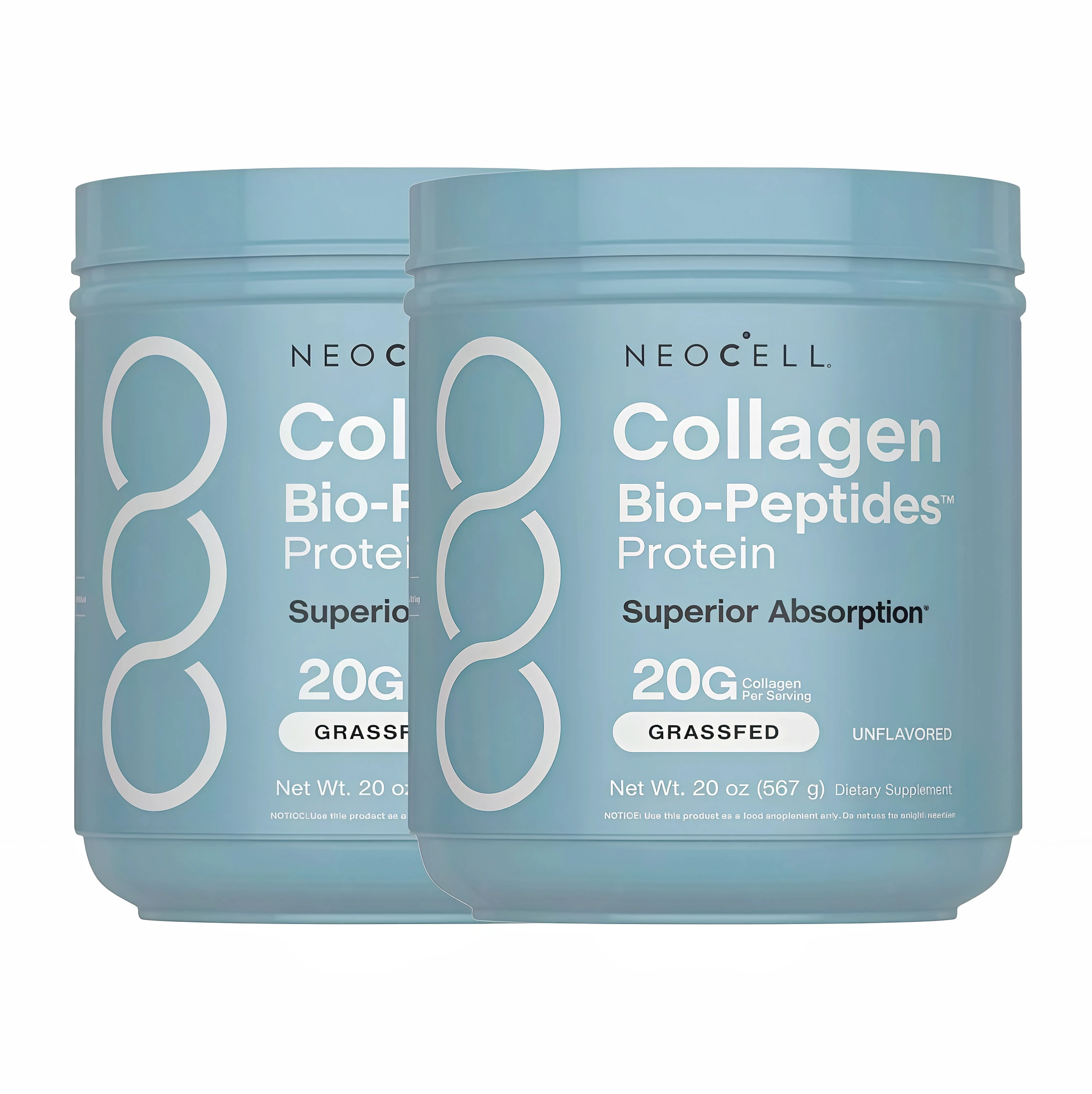 2 Piece NeoCell Collagen Bio-Peptides Powder 20oz -BI Grassfed Protein Supplement-Advanced with 18 Essential Amino Acids