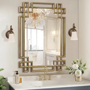 Antique Gold Bathroom Mirror, 24x36 Inch Rectangular Bathroom Vanity Mirror for Above Sink, Farmhouse Decorative Mirror for Fireplace Mantel in Living Room Entry (Horizontal/Vertical)