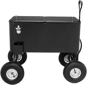 VINGLI 80 Quart Wagon Rolling Cooler Ice Chest, w/Long Handle and 10" Wheels, Portable Beach Patio Party Bar Cold Drink Beverage, Outdoor Park Cart on Wheels,Water Pipe