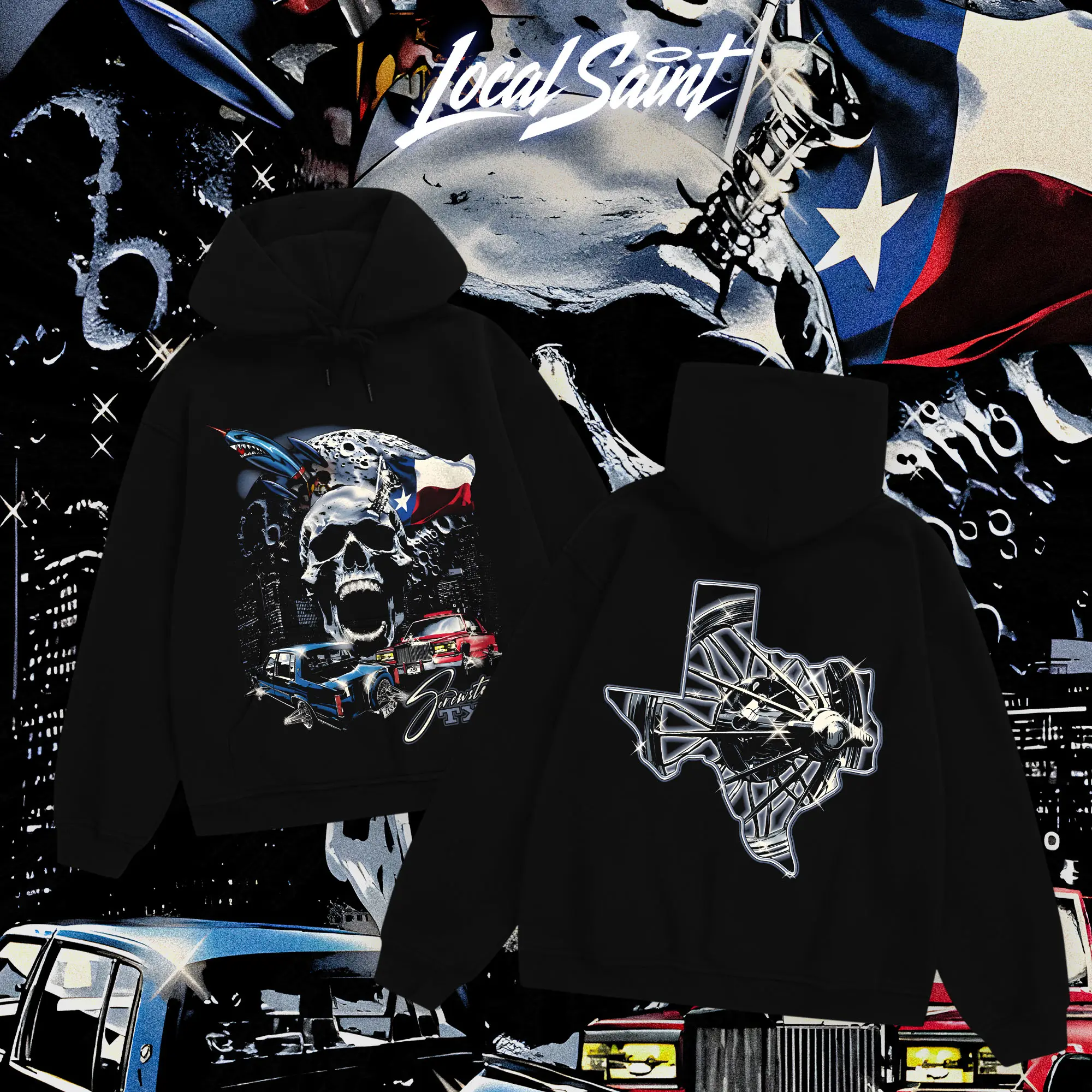 LOCALSAINT Screwston TX Heavy Cotton Unisex Graphic Hoodie Tshirt Houston Texas Screwed Up Click DJ Screw 713 Crewneck Tee, Vintage Streetwear Graphic T-Shirt Direct To Garment Breathable Print