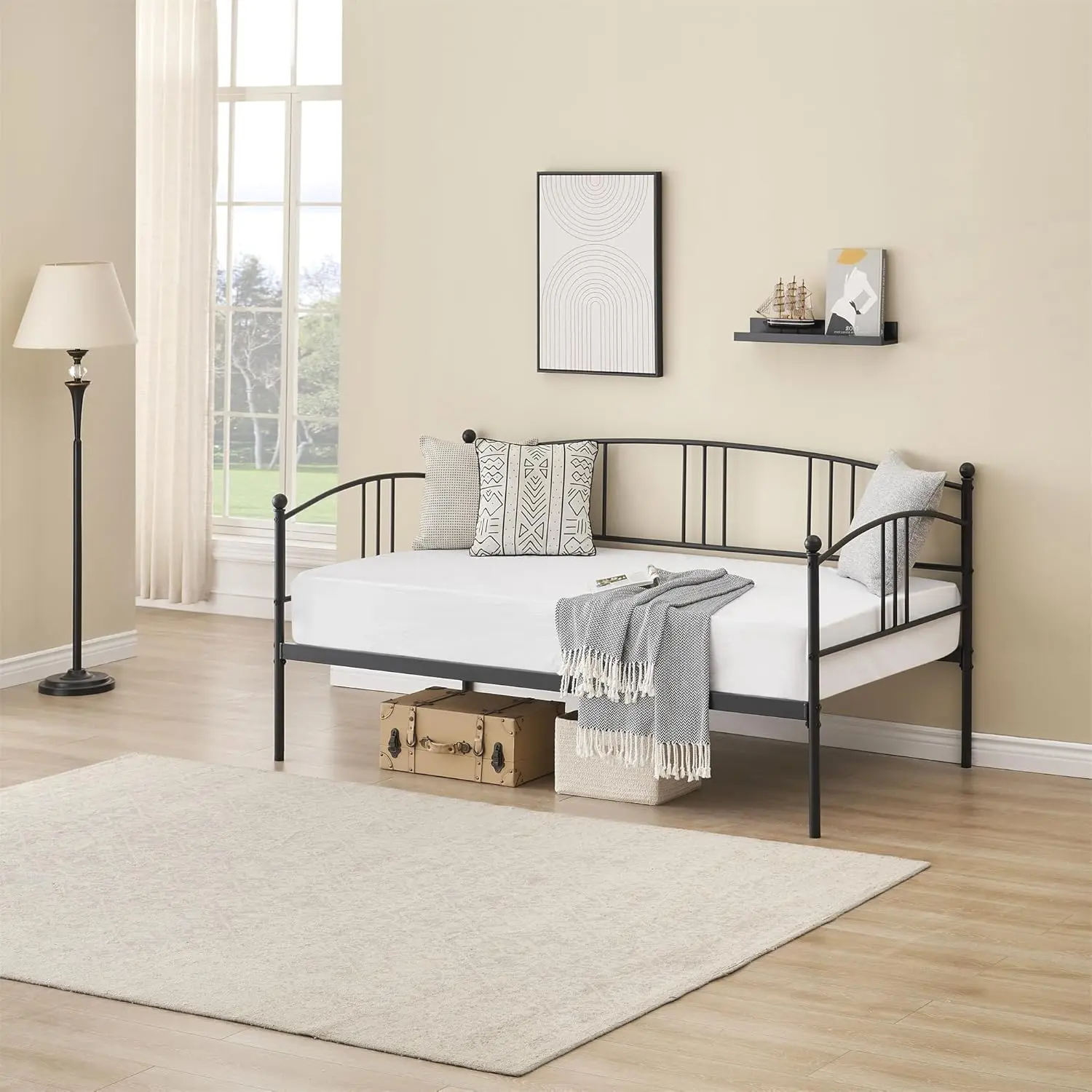 Gaomon Twin Daybed with Convenient Pullout Trundle, Sturdy Metal Frame, Durable Steel Slat Support, 6 Casters for Easy Mobility, Space-Saving Multi-Functional Sofa Bed, Ideal for Small Spaces, Black, Indoor Furniture Set