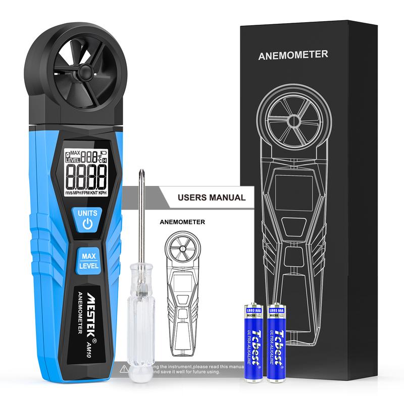 Mestek AM10 Digital Anemometer Wind Speed Gauge Meter Five Modes Rotate Wind Speed temperature measure 5 Unit m/s MPH FPM KNT KPH Wind Speed Meter