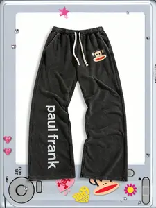 Vintage Paul Frank Monkey Casual Sweatpants, Loose Wide-Leg Design, Trendy Men's Versatile Retro Style, All-Season Wear