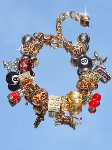 Leopard Print Ball Charm Bracelet, Cherry Cross Festival Bracelet, Star Girl Leopard Star Bracelet, Music Festival Bracelet, Unique Charms