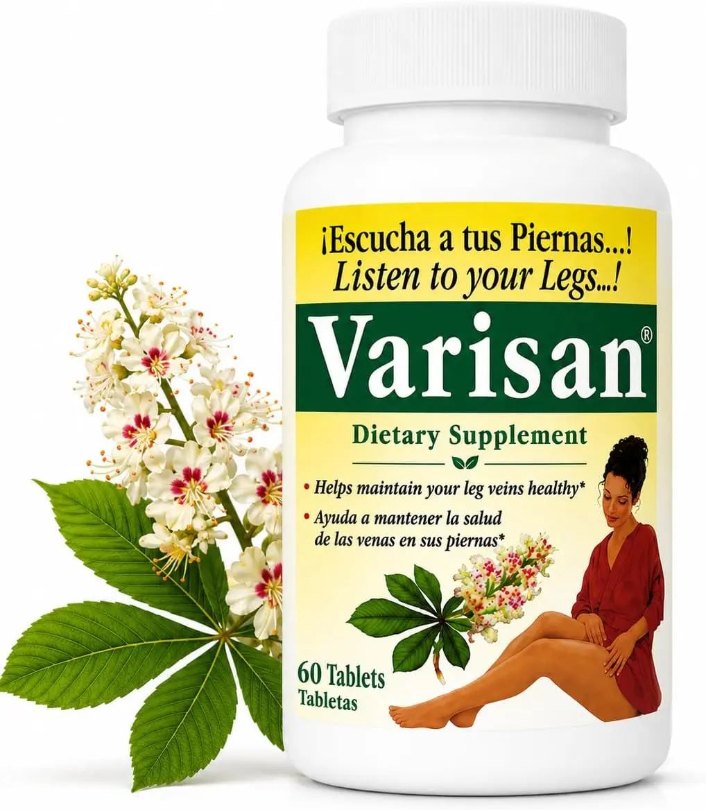 Varisan Tablets — Circulation Support Formula with Horse Chestnut & B Vitamins, Supports Leg Comfort & Healthy-Looking Skin, 60 Count (2-Month Supply)