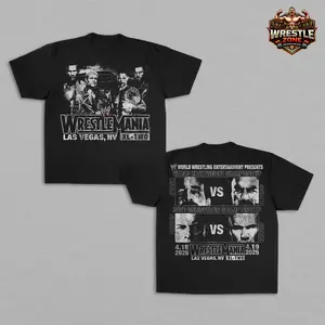 WrestleMania 2026 Las Vegas T-Shirt, Wrestling Match Card Graphic Tee, Double Sided Heavy Cotton Shirt, Event Streetwear Fan Apparel