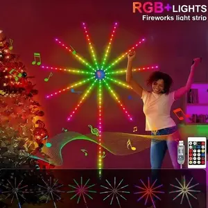 RGB Smart Firework Light Strip, Remote Control, Multiple Lighting Modes, Music Sync RGB, USB Powered LED Strip for Indoor Parties, Smart Home Decor