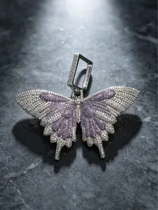 M3-5220 Large Two-Tone Purple & Clear CZ Stone Butterfly Pendant Full Micro Pave Iced Bling Hip Hop Jewelry Unisex Streetwear Necklace Charm Gift