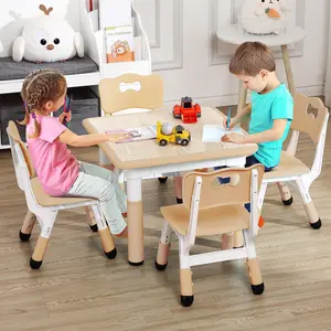 Kids Table and Chairs Set, Height Adjustable Desk with 4 Seats for Ages 2-10,Arts & Crafts Table,Graffiti Desktop, Non-Slip Legs, Max 300lbs, Children Multi-Activity Table for Classrooms,Daycares,Home