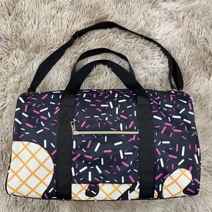 Black Ice Cream Drip Duffle Bag Travel Bags with Fun Sprinkles Design