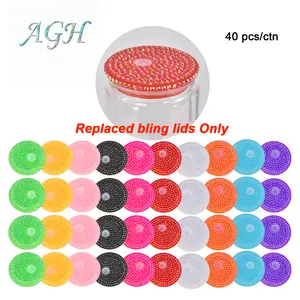 AGH 40pcs Replaced Lids Only- Bling Plastic Lids or 80pcs Replaced Lids Only- Normal Plastic Lids for 16oz Snow Globe Glass Cups