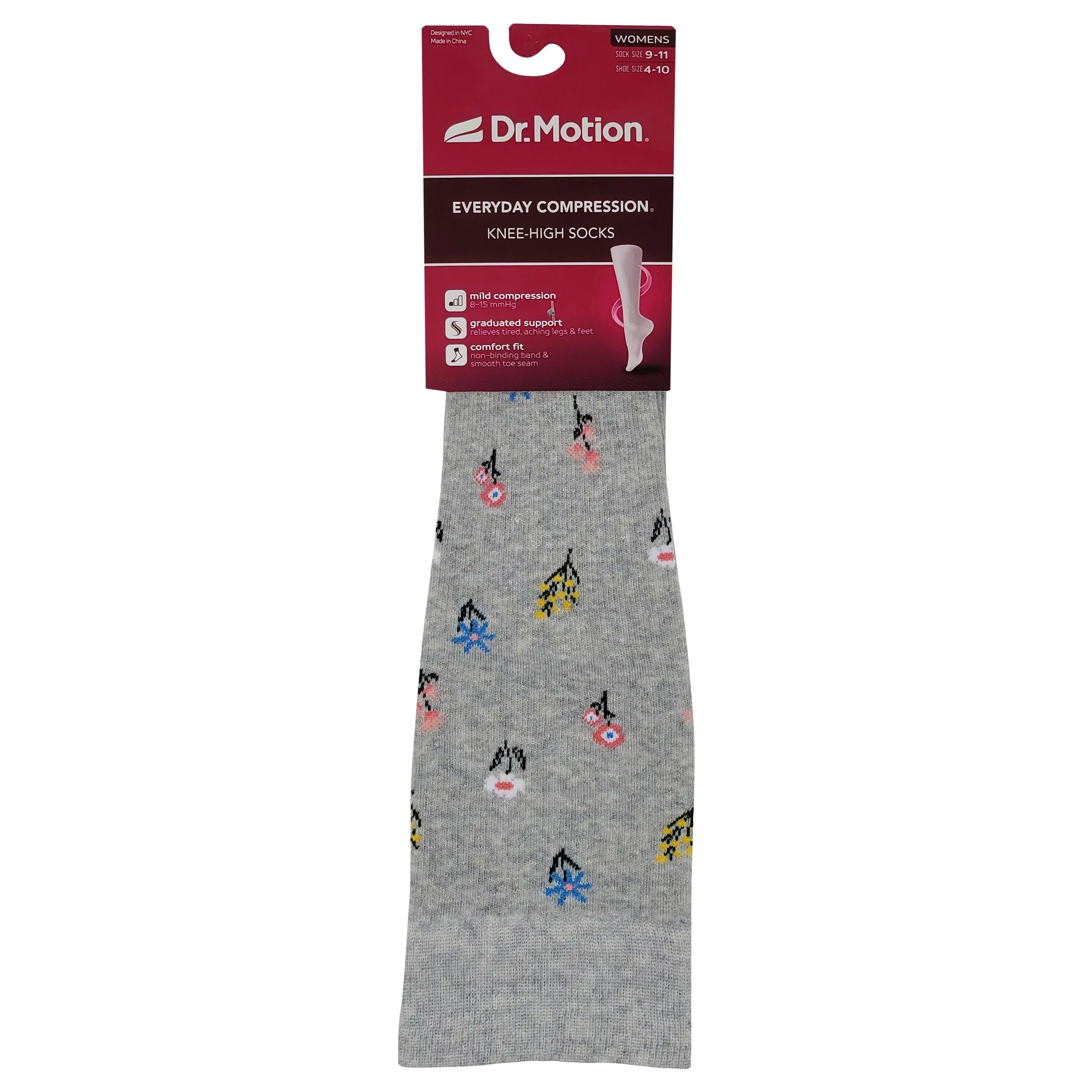 Women's Moderate Knee High Compression Socks - 1 Pair, Spring Floral Design, Smooth Nylon-Cotton Blend, Spandex Stretch, Leg Support, Everyday Wear, Lightweight, Compression Stockings, Aching Legs & Feet