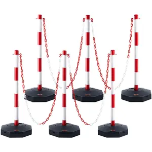 VEVOR Adjustable Traffic Delineator Post Cones, 6 Pack, Traffic Safety Delineator Barrier with Fillable Base 6.6FT Chain, for Traffic Control Warning Parking Lot Construction Caution Roads, RedWhite