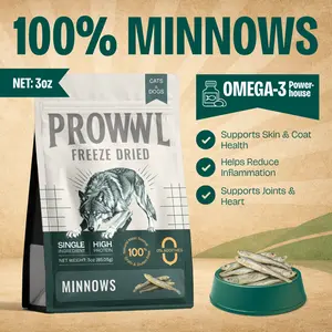 PROWWL Freeze-Dried Minnows 3oz - 100% Natural Meat, High Protein, Grain-Free, Gluten-Free, Supports Skin & Coat Health, Omega-3 Powerhouse
