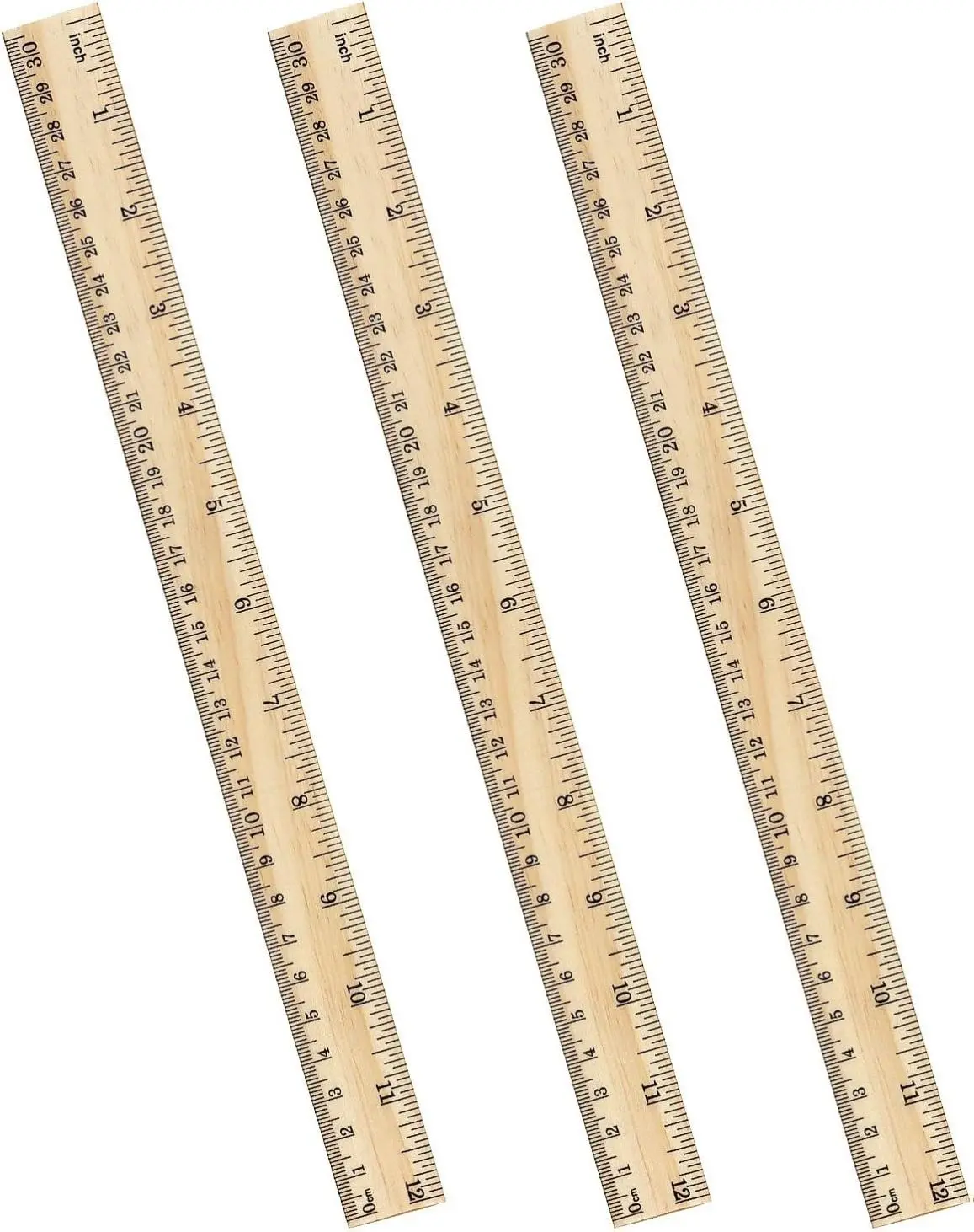 3 Pack 12 Inch Wooden Ruler Double-Side Imperial & Metric Scales for Students Office School Supplies 30 cm Accurate Measuring Tools
