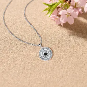 BrighthiveCompass Necklace 925 Sterling Silver PendantNautical Inspired Silver Pendant Nautical Inspired Silver Pendant 100 Languages “I Love You” Engraved Direction Symbol Jewelry, Unique Travel Accessory, For Adventure Lovers/Gifts, Stylish Piece