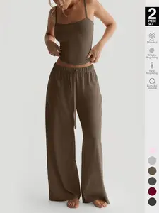 Women's Solid Cami Top & Wide Leg Pants Loungewear, Casual Comfy Pyjama Set for Women, Women's Sleepwear for Summer, Homewear, Pajamas