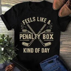 Classic Comfort: 100% Cotton Men's Tee. Feels Like A Penalty Box Kind Of Day Funny Hockey Pullover Hoodie - Hockey Player Shirt, Hockey Team T Shirt, Hockey Moms, Hockey Lover Gift Fashion 	   Unisex T-shirts