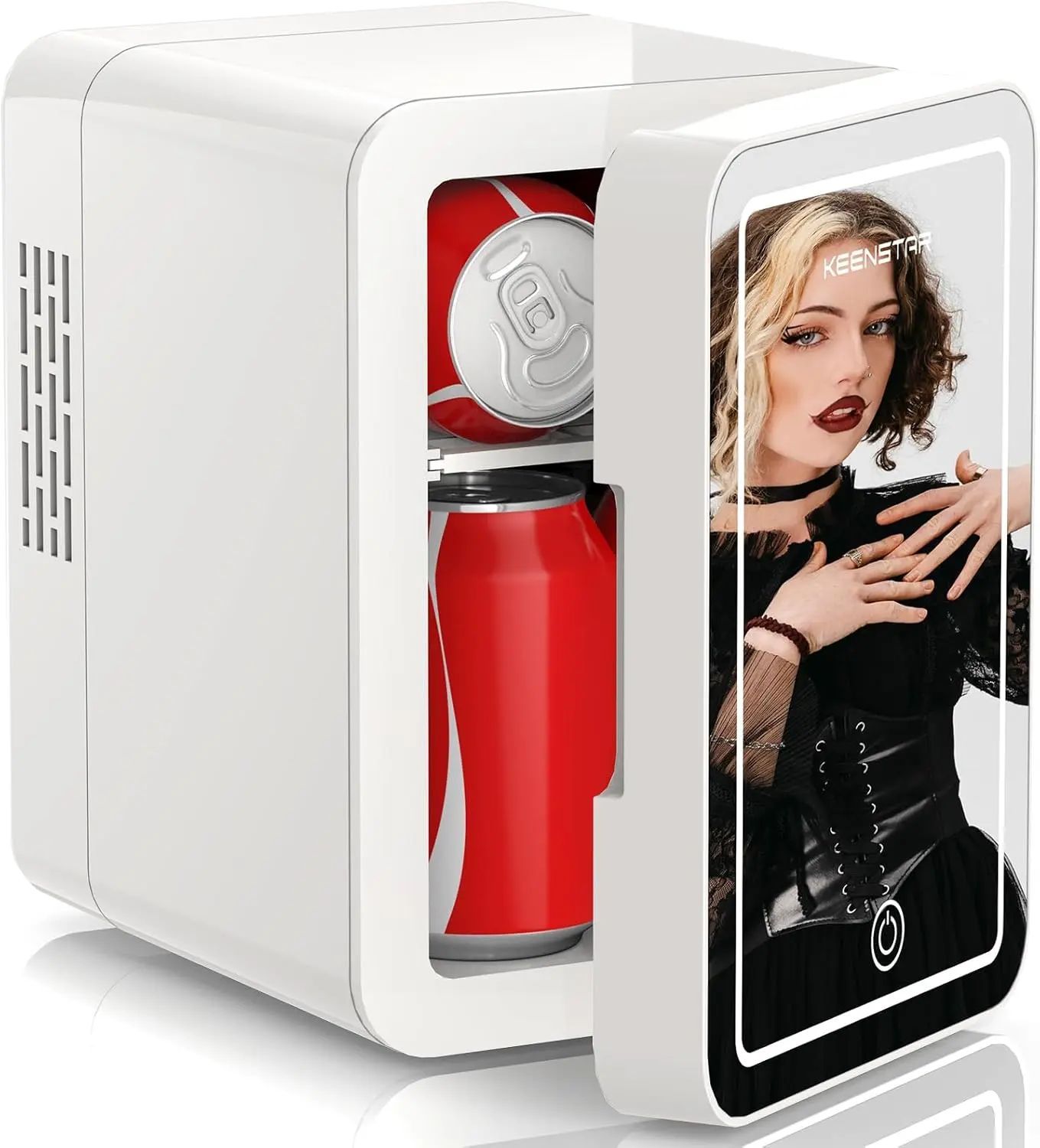 KEENSTAR 4L/6 Can Skincare Mini Fridge with LED Mirror, 110V/12V Portable Cooler & Warmer Mini Fridge for Home/Car, Portable Thermoelectric Refrigerator for Cosmetics, Skincare & Food