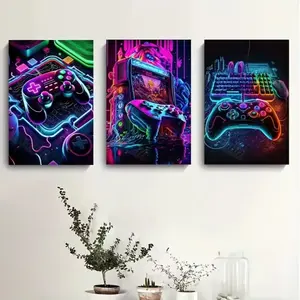 3pcs/set Gaming Graffiti Gamepad Earphone Funny Wall Art Canvas Poster Gamer Room Wall Decor Prints Modern Living Room Posters No Framed Wall Decoration