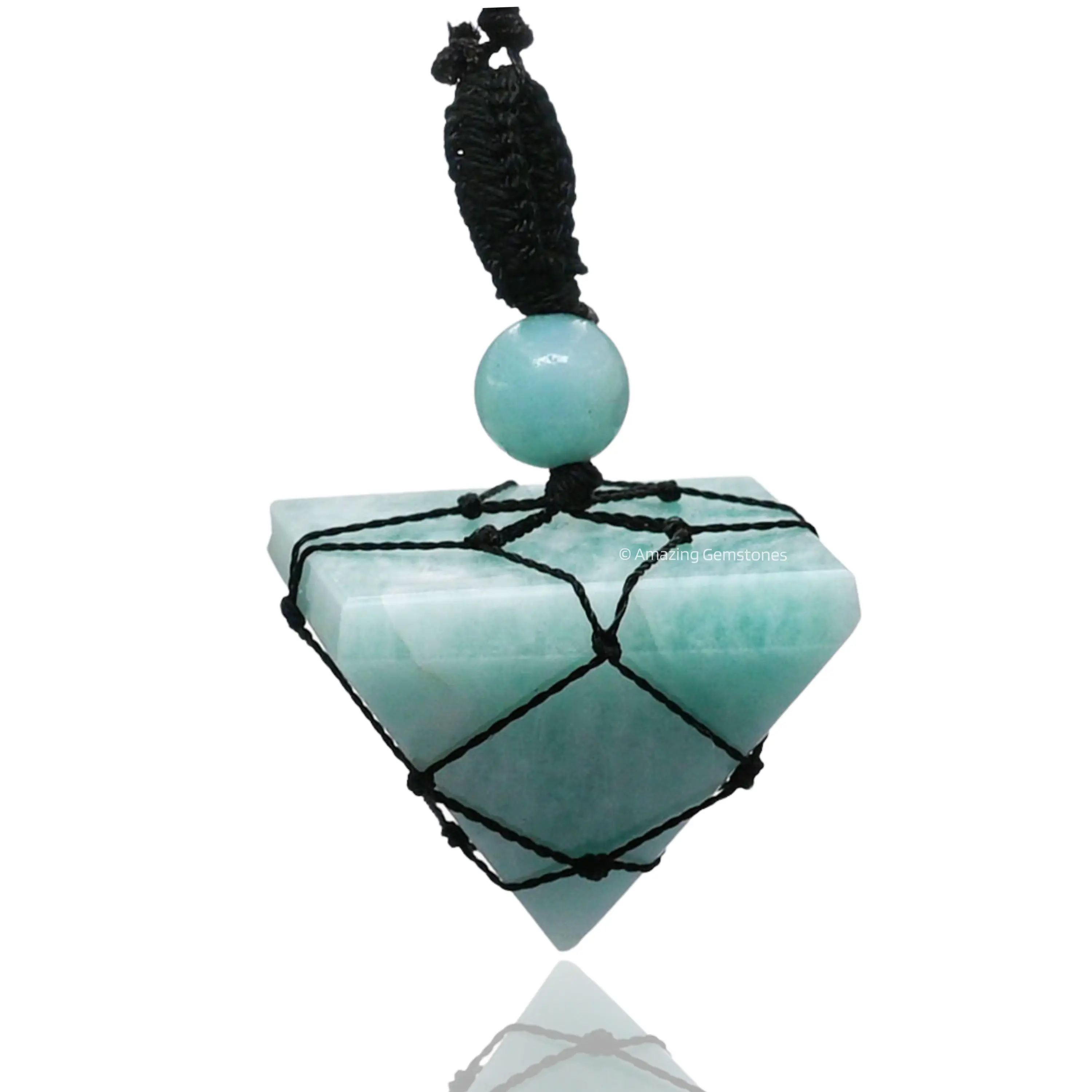 Stylish Natural Gemstone Men and Women Jewelry with Crystal Stone Holder Necklace Pyramid (Black Macrame)
