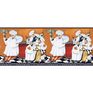 Chef's A Cooking Border Fat Chef Prepasted Wallpaper Kitchen Cafe Wall Decor