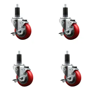 Service Caster SCC-EX20S3514-PPUB-RED-TLB-114-4 Polyurethane Swivel Expanding Stem Caster with 3.5 in. Red Wheels & 1.25 in. Stems - Set of 4