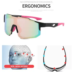 1pc Baby Pink Polarized Coated Lens Geometric Gradient Color Motorcycle Bicycle Nylon TR90 Frameless Sports Glasses For Women & Men, masks