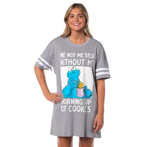Sesame Street Women's Cookie Monster Morning Cup Nightgown Pajama Shirt Dress For Adults