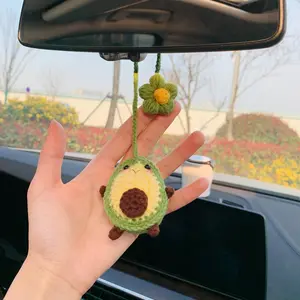 Cute Avocado Design Car Hanging Ornament, Handmade Crochet Car Rearview Mirror Hanging Decoration, Car Interior Decorative Accessories, Car Trinkets, Car Interior Accessory for Women & Men