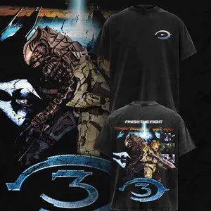 Master Chief - Halo 3 Menswear Gift for Game Fans Top Apparel Classic Oversized Seamless Simple Straight Man Designer Shirts Men's Regular Fit Floral Print Tee Heavyweight Cotton T-Shirts Featuring Epic Panther Design washed black