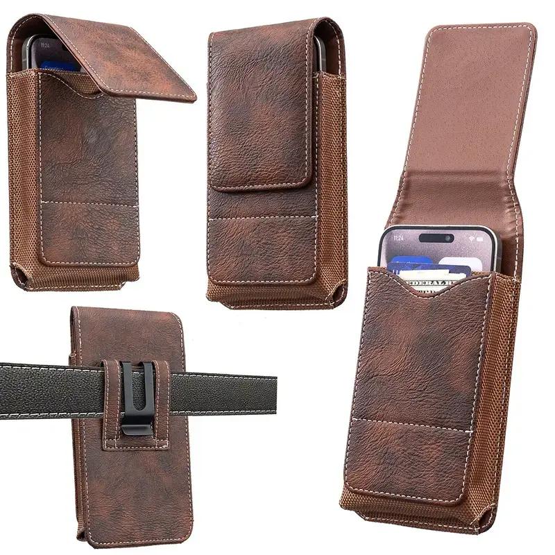 Men's Waist Phone Pouch with Card Slot & Metal Belt Clip, Casual Daily Belt Bag for Large Smartphones