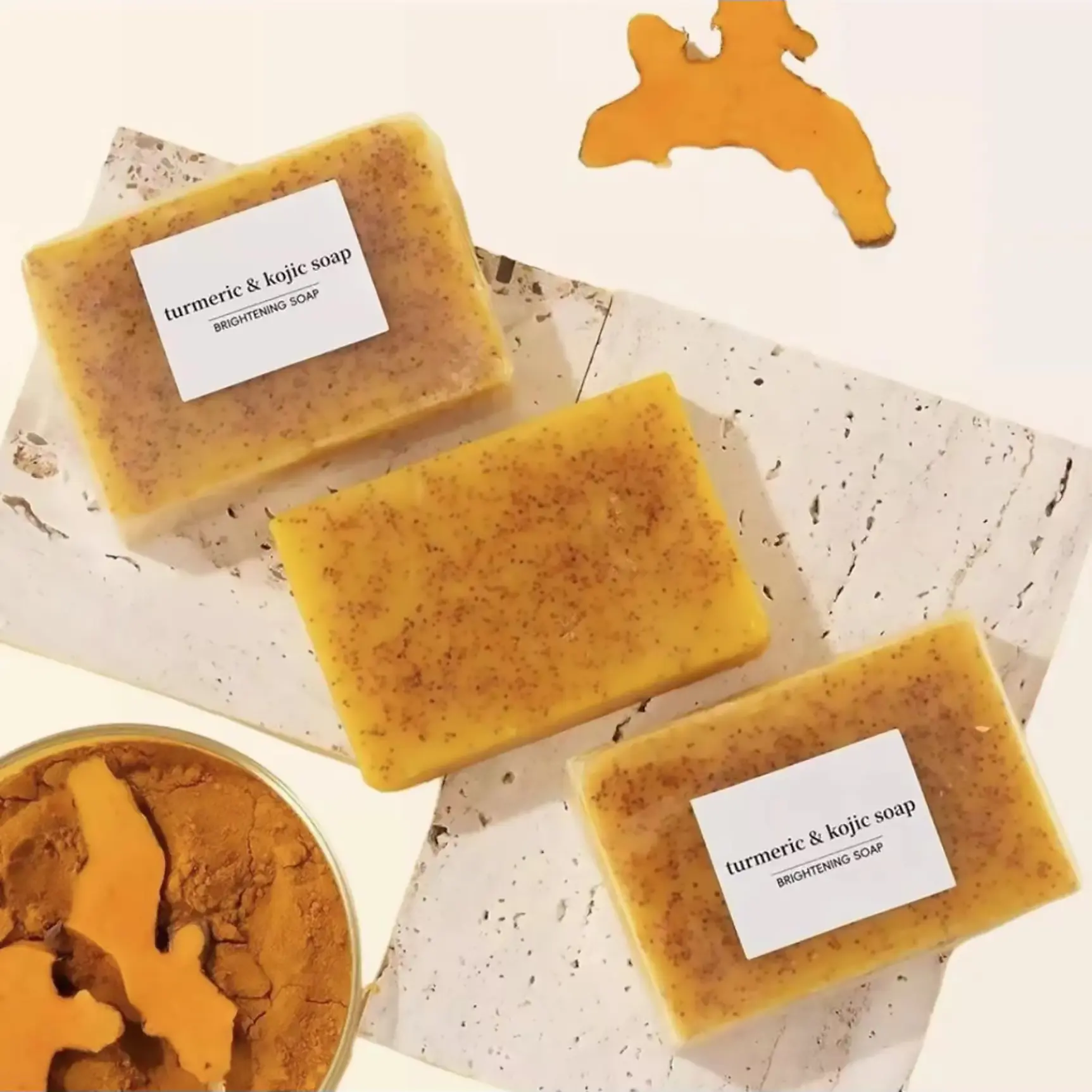 3 PCS Lemon Turmeric Kojic Acid Soap with Mesh Soap Saver Bag, Gentle Face & Body Cleansing Bar, Deep Cleansing Moisturizing Hydrating Skin Care for Glowing Even-Toned Skin (Beauty & Personal Care, Bath & Shower)