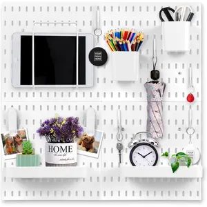 Peg Board, Pegboard Combination kit, 4 Pegboards and 12 Accessories Modular for Wall Organizer,Suitable for Wall,Crafts Organization,Decorative Display,11''x11'' Each