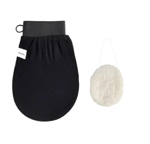 Wildpier️ Luxe Deep Exfoliating Glove and Konjac Sponge - Natural Plant-based, Eco-Friendly, Biodegradable Shower Tools, Scrubber, Gentle Exfoliator