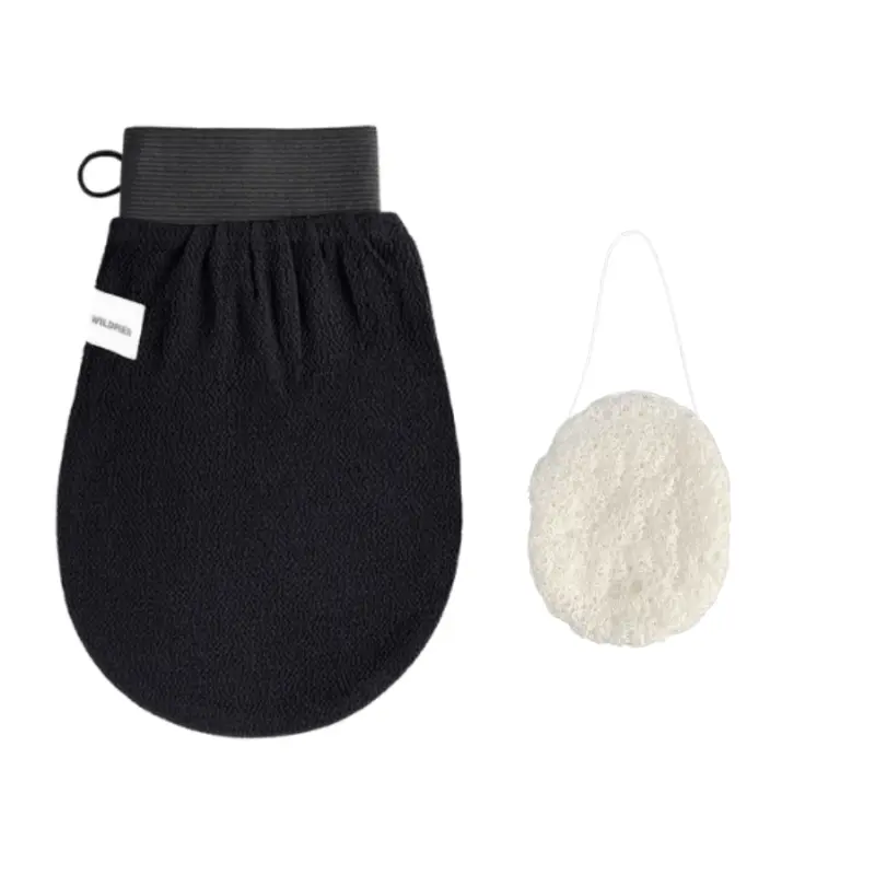 Wildpier️ Luxe Deep Exfoliating Glove and Konjac Sponge - Natural Plant-based, Eco-Friendly, Biodegradable Shower Tools, Scrubber, Gentle Exfoliator