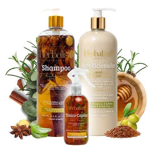 Herbalista Viral 3-Pack Plant-Based Haircare Bundle - 1000ml Olive-Infused Frizz Control Strengthening Shampoo, 1000ml Coconut-Infused Moisture Conditioner, 250ml Eucalyptus Voluminous Cinnamon Tonico Capilar - 100% Natural, Handcrafted