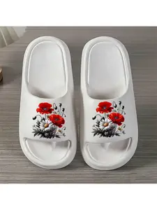 1 pair of new unisex slippers, red poppy and daisy floral pattern, indoor/outdoor slippers, holiday gift slippers, women's home shoes, room slippers, birthday gift slippers, casual slippers, summer EVA slippers, bathroom slippers, beach slippers