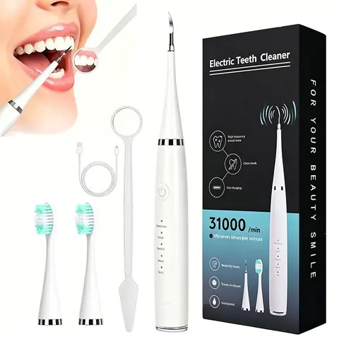 Cordless Teeth Cleaner - Waterproof Advanced Ultrasonic Vibration Self Care Products, USB Rechargeable, Adjustable Modes for Adults' Daily Oral Cleansing to Maintain a Cleaner Smile Dental Kit