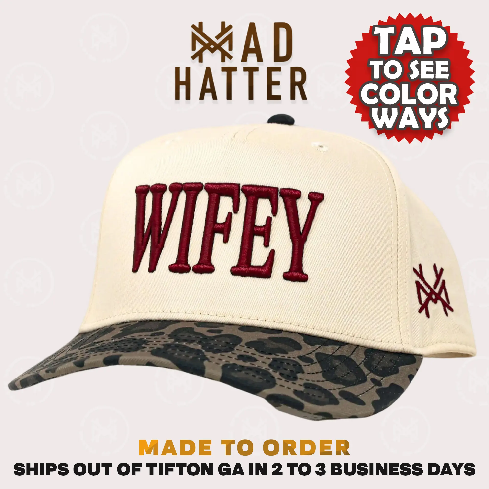 Wifey | By The Mad Hatter Co. 3D Puff Embroidery Snapback Adjustable (Up To A Size 8 Head) Premium Trucker Hat Wifey | By The Mad Hatter Co. 3D Puff Embroidery Snapback Adjustable (Up To A Size 8 Head) Premium Trucker Hat