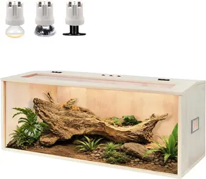 PROLEE Bearded Dragon Tank, 80 Gallons Wooden Reptile Terrarium and Lizard Tank, Tempered Glass Large Bearded Dragon Enclosure with Built-in Lamp Fixture (48X20X20inch)