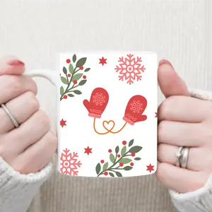 1pc 3D Printed Christmas Santa Claus Insulated Ceramic Cup - Reusable Drink Mug with Glove, Branch, Snowflake, Pentagram Patterns, Hand Wash Only