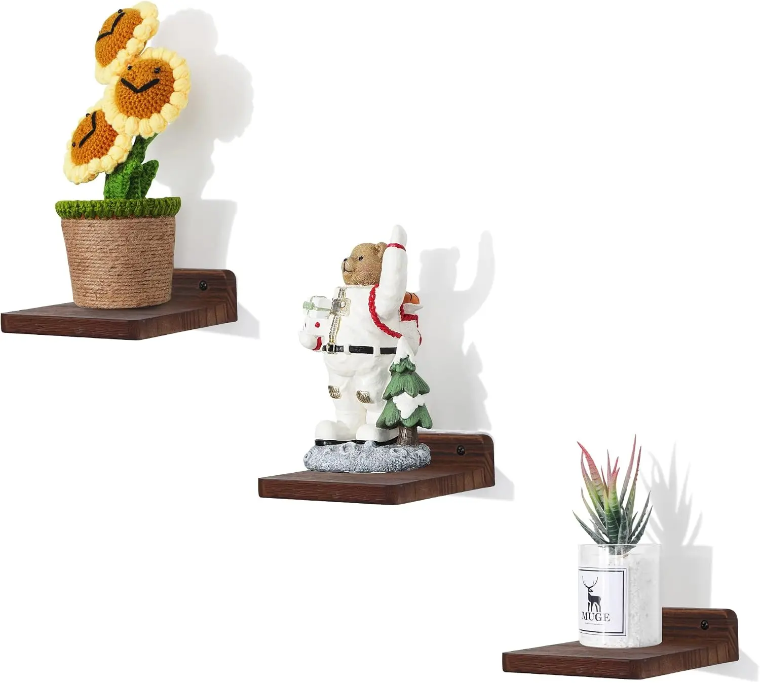 Small Floating Shelf,5x5 Inch Dark Walnut,Set of 3 Small Wall Shelves for Bedroom Living Room Bathroom Kitchen Decor