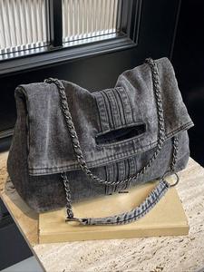 bags for women, denim shoulder bag, large capacity chain strap crossbody sling purse bag for daily used, casual trendy versatile high-quality daily commuting bag, bags for women, crossbodybagwomen, handbag sling bag, solid color shoulderbag