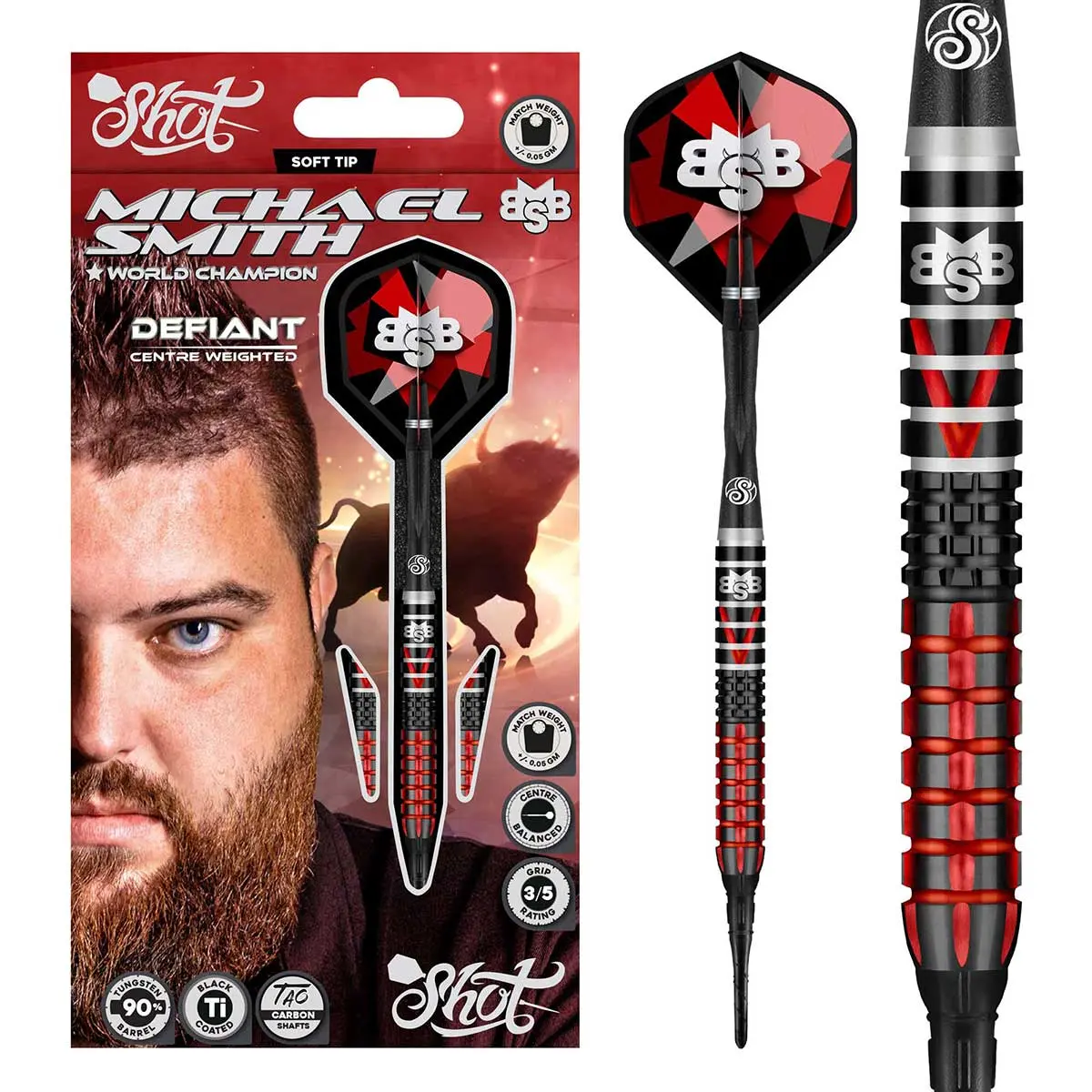 Michael Smith Defiant Soft Tip Dart Set-90% Tungsten Barrels