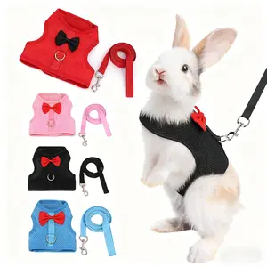 Hot Selling Rabbit Bow Design Vest Harness with Pull Rope for Small Dogs, Guinea Pigs, Cats, Comfortable Pet Accessories