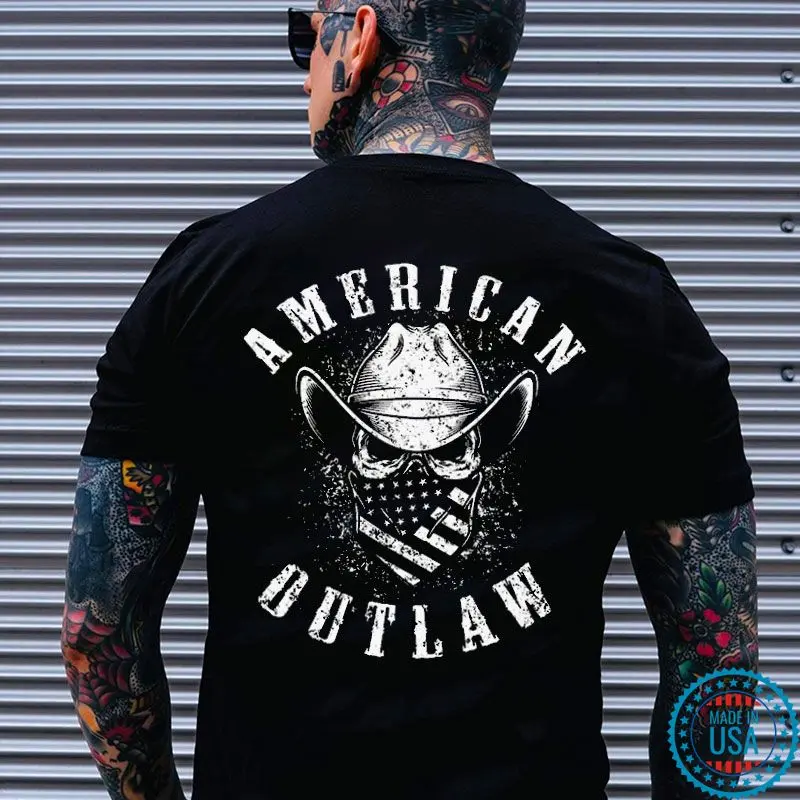 AMERICAN OUTLAW Cowboy Skull Print Men's T-Shirt